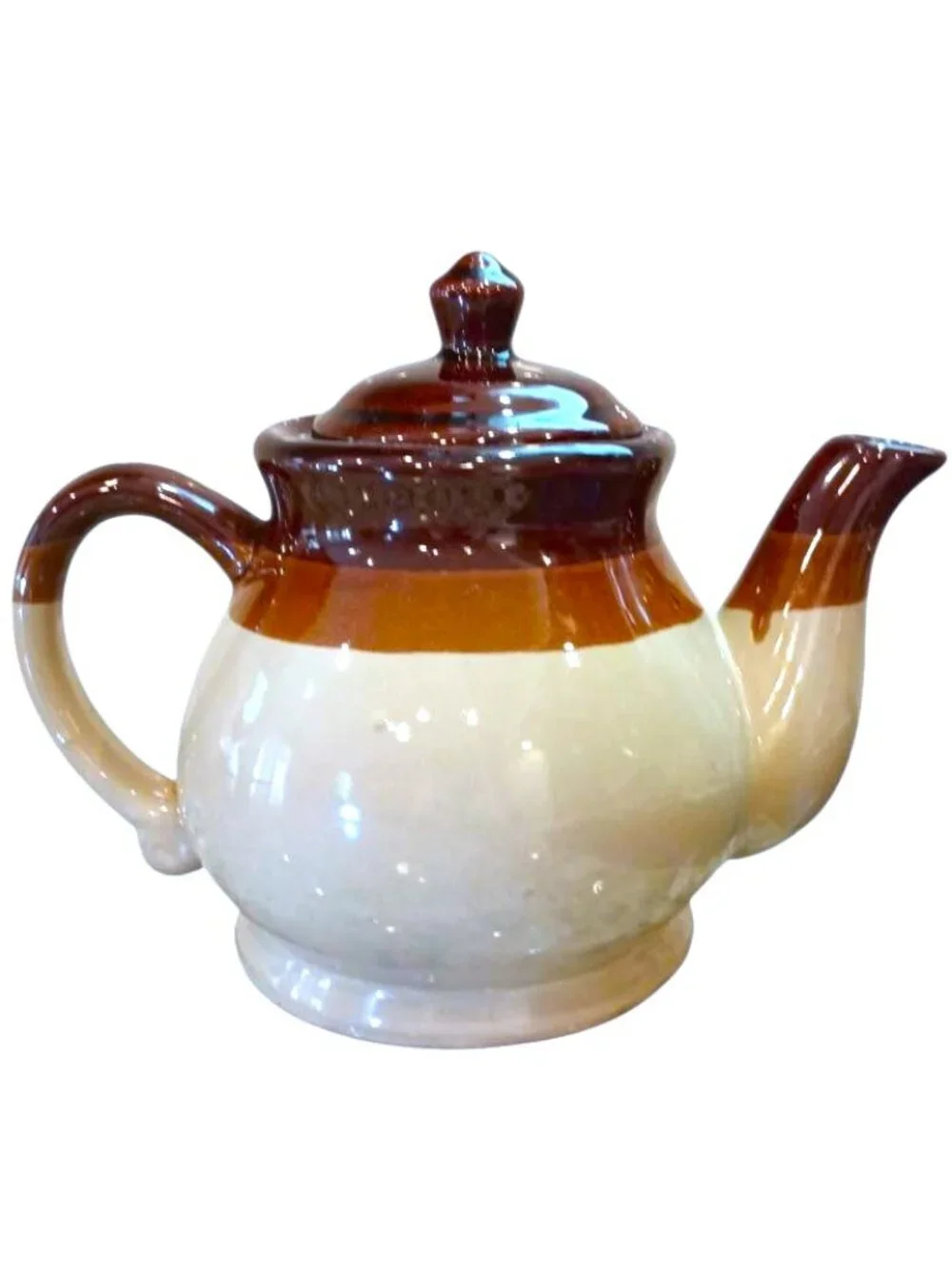 Vintage Teapot Brown Drip Stoneware Heavy Ceramic Farmhouse Folk Cottage 1970s